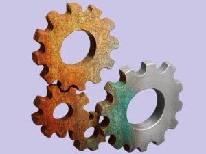 Vier roestige tandwielen